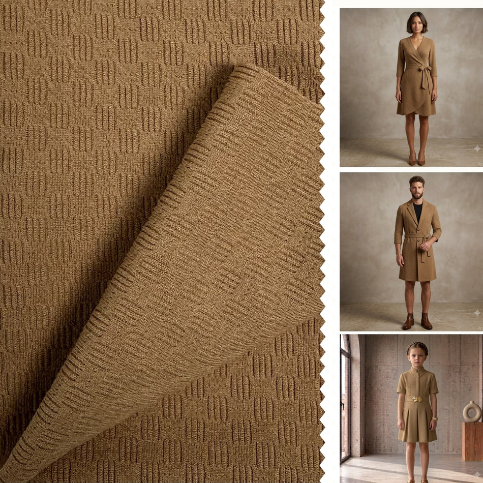 Brown Blazo Textured Knit Fabric by Yard, Poly Spandex Stretch Crinkle Material GF 36