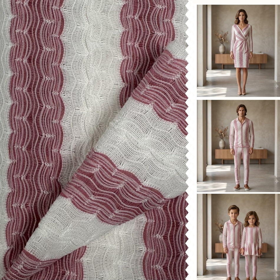 Ripple Textured Knit Fabric by Yard, Poly Spandex Stretch Digital Print Waves Material GF 19