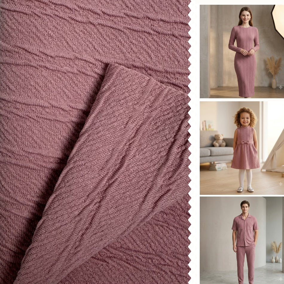 Close-up of textured mauve fabric with a focus on pattern and texture.
