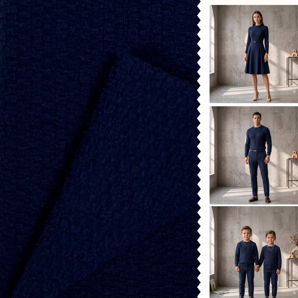 Navy Blue Textured Knit Fabric by Yard, Poly Spandex Stretch Dimensional Material  GF 29
