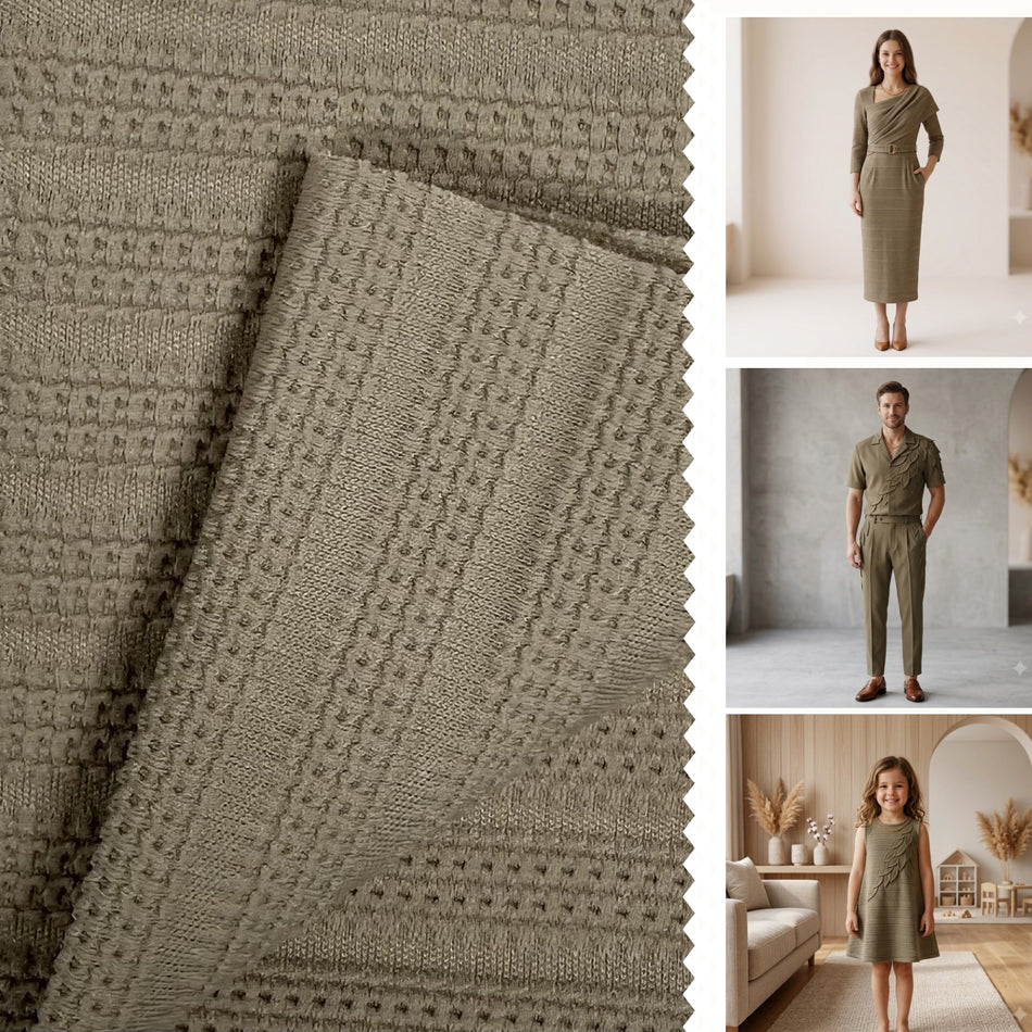 Beige Waffle Chevron Knit Fabric by Yard, Poly Spandex Stretch Textured Zigzag Material - GF 42