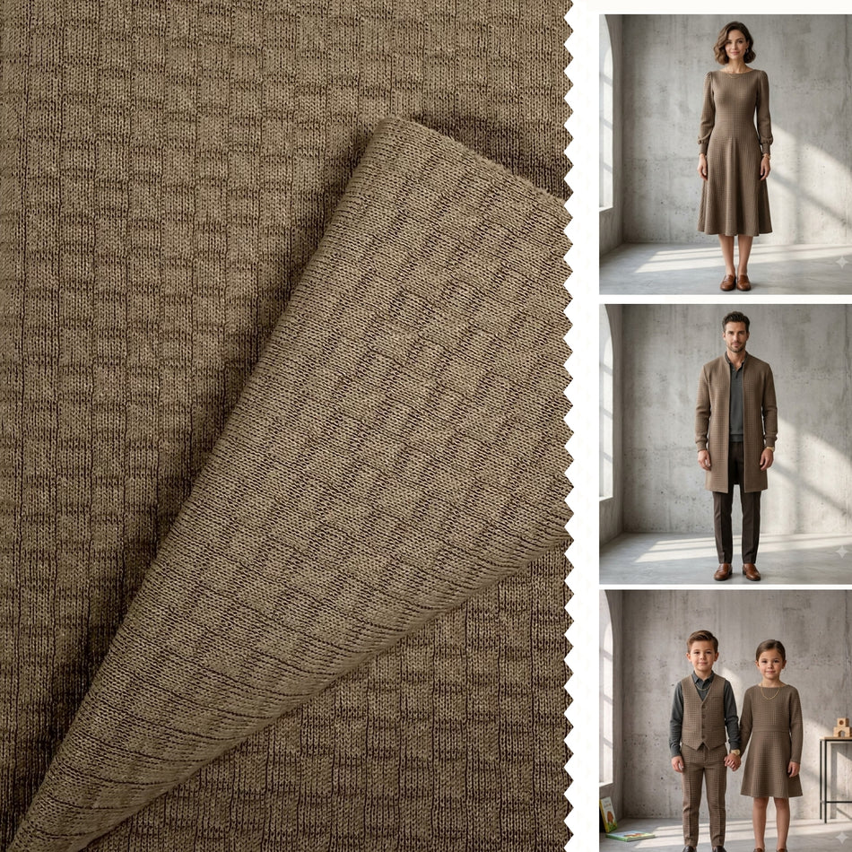 Brown Orio Textured Knit Fabric by Yard, Poly Spandex Stretch Bubble Jersey Material GF 28