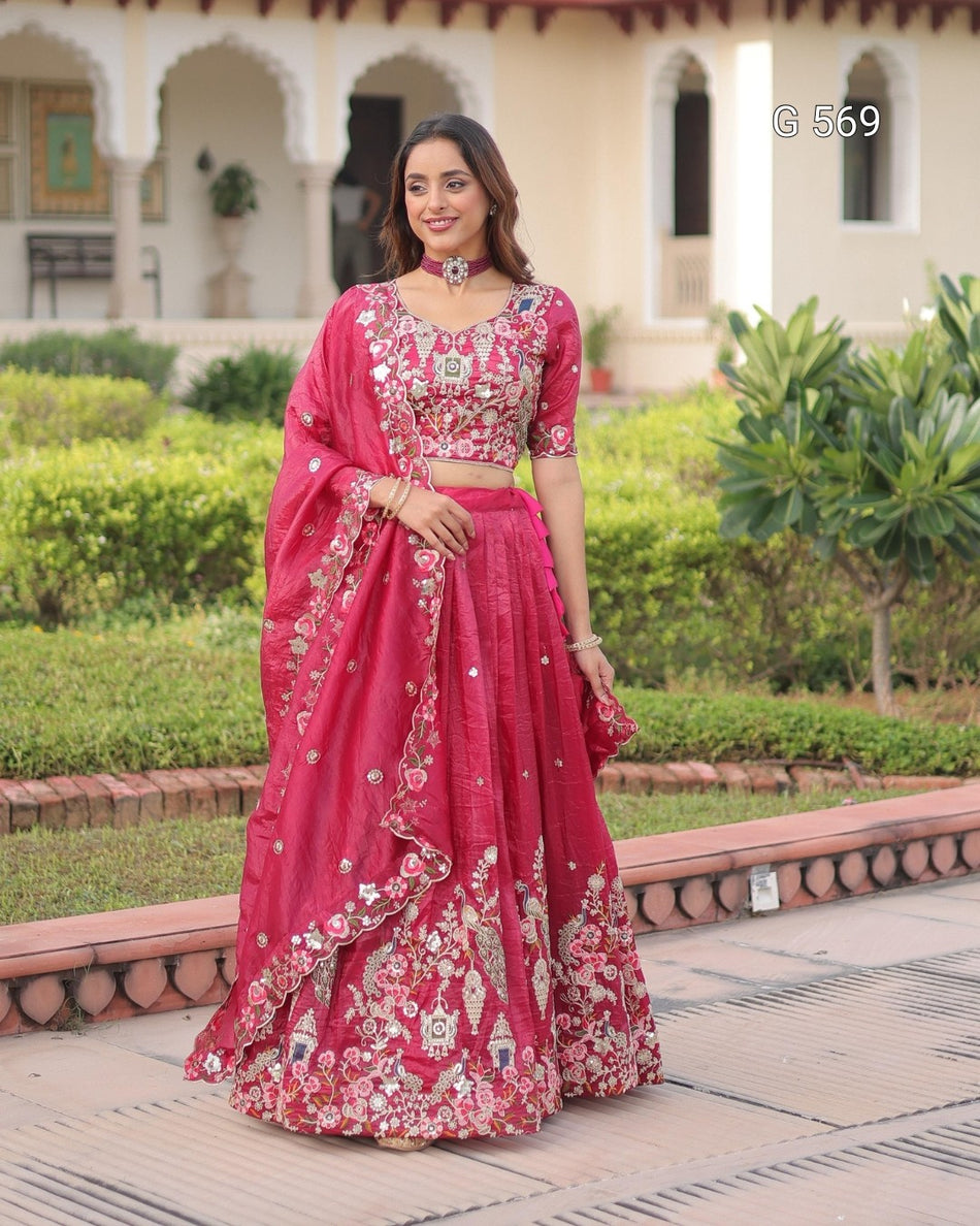 Gold Crush Lehenga with Sequins Zari Embroidery - G 569