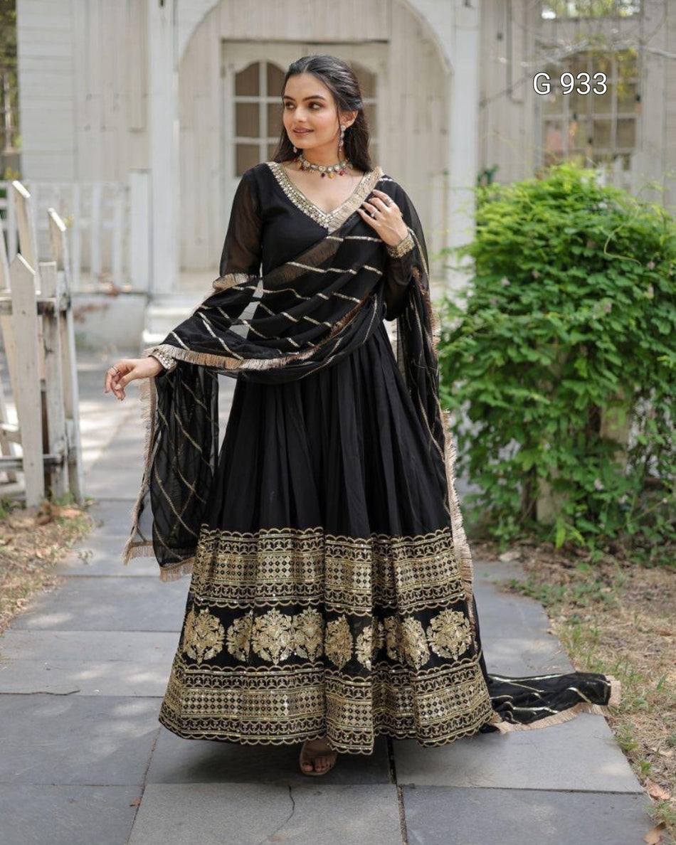 Elegant Embroidered Gown with Dupatta - G 933