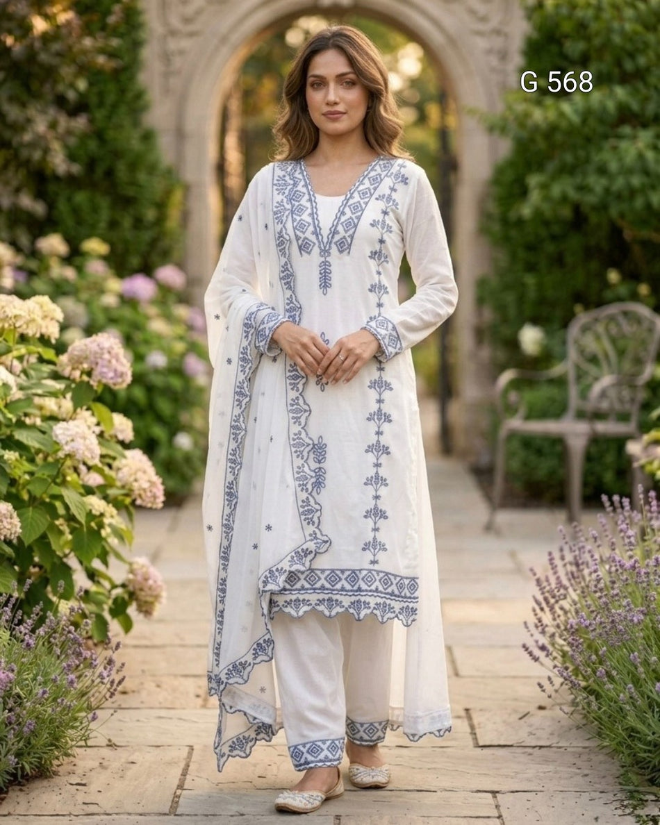 Stylish Embroidered Party Wear Dress Material Set -  G 568