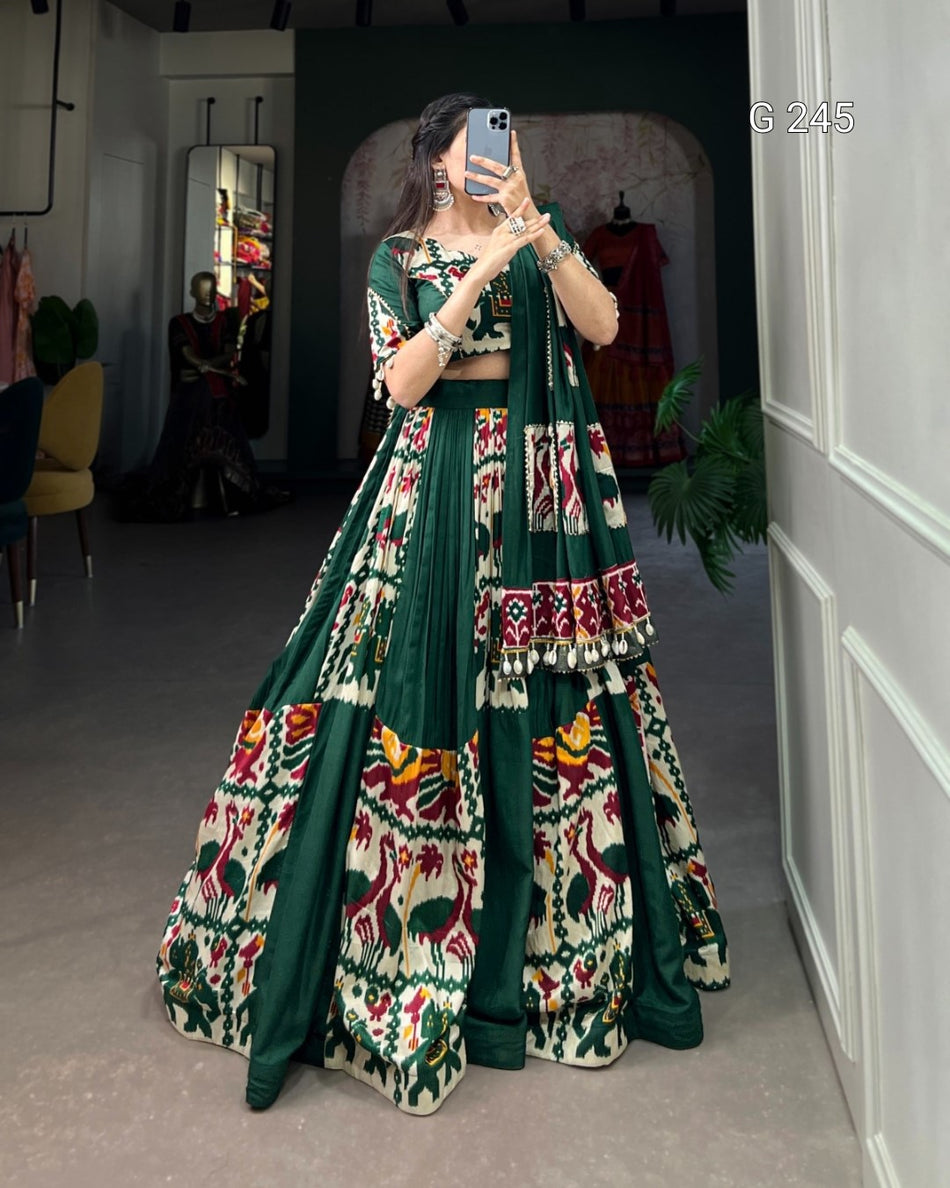 Plain and Printed Rayon Lehenga with Gota Patti & Cowrie Lace – G 245