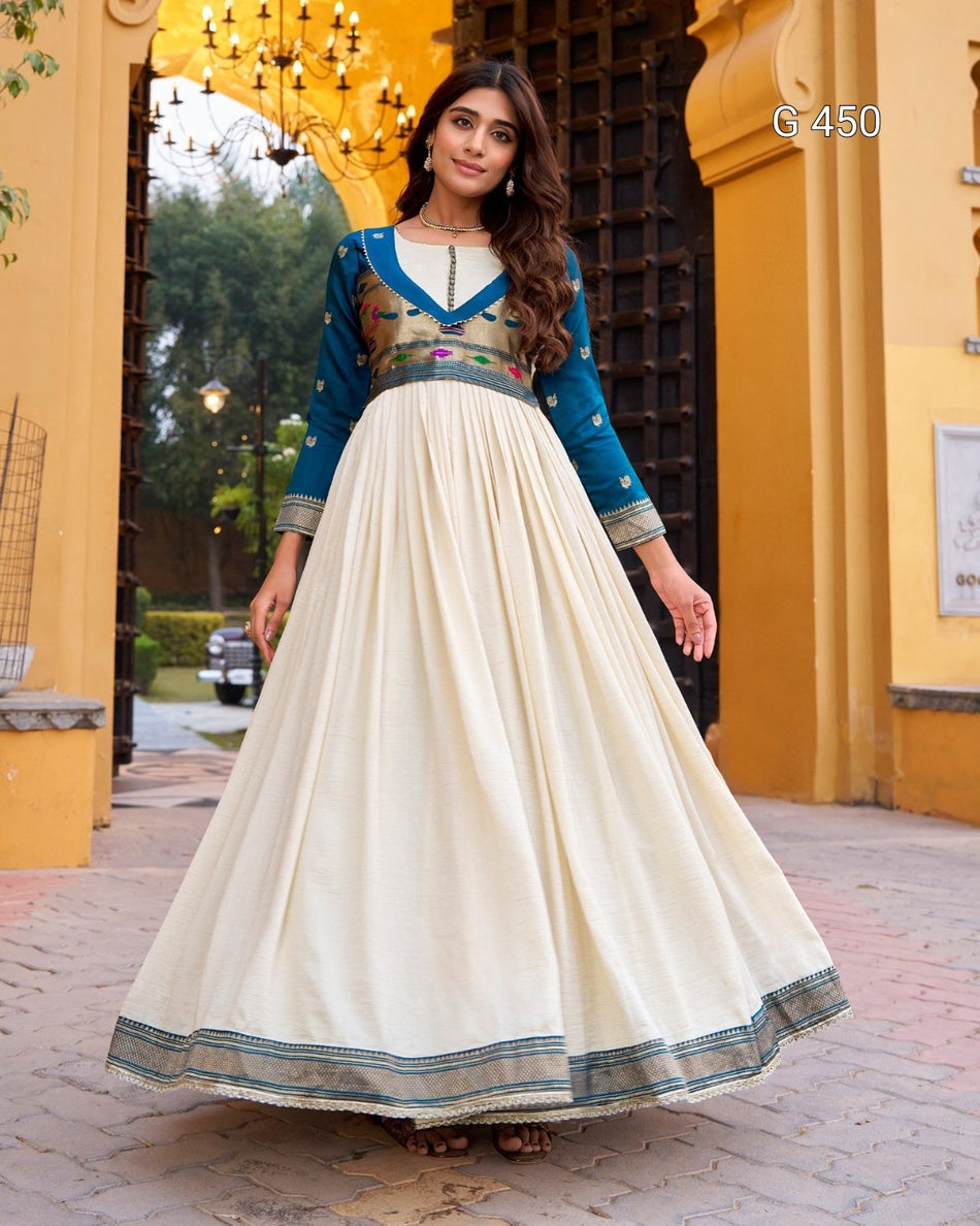 Designer Vichitra Silk Dresses with Flowing Elegance - G 450