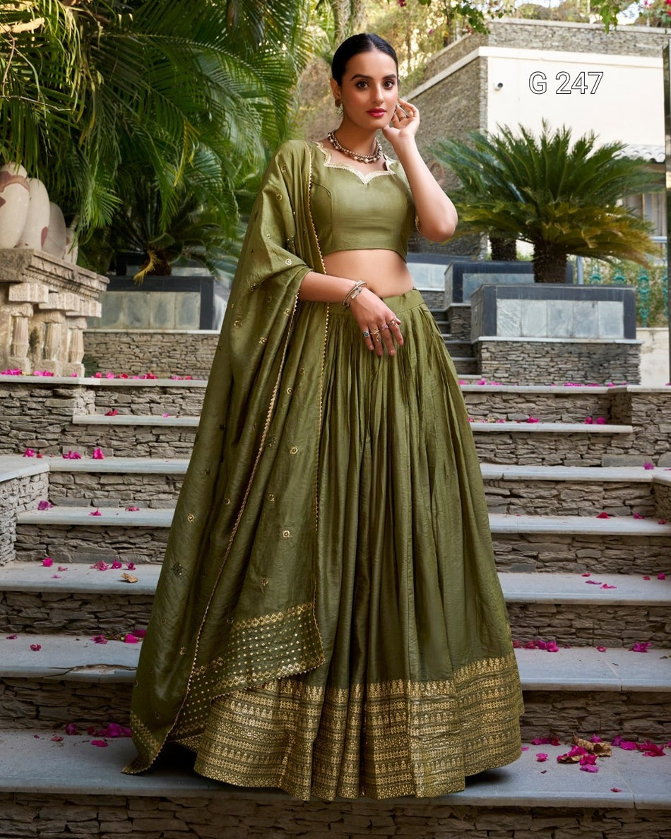 Zari Weaving Pure Chanderi Lehenga with Lace Border – G 247