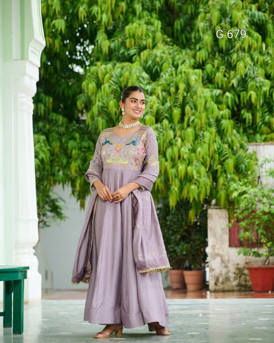 Elegant Designer Gown with Multithread Embroidery Work G 679