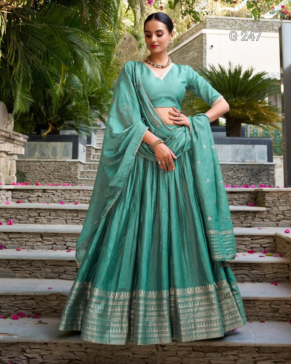 Zari Weaving Pure Chanderi Lehenga with Lace Border – G 247