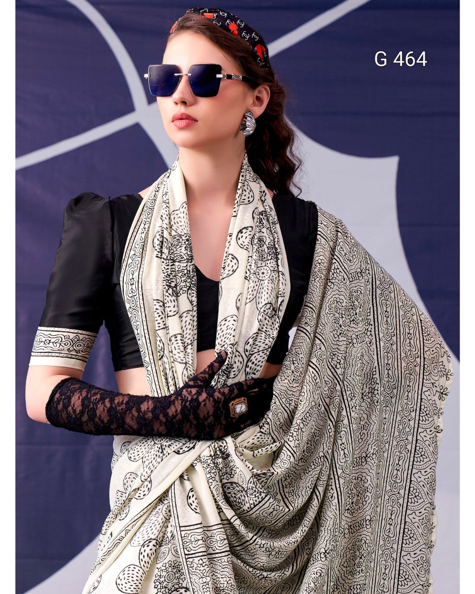 Elegant Satin Sarees with Floral Design Detail - G 464
