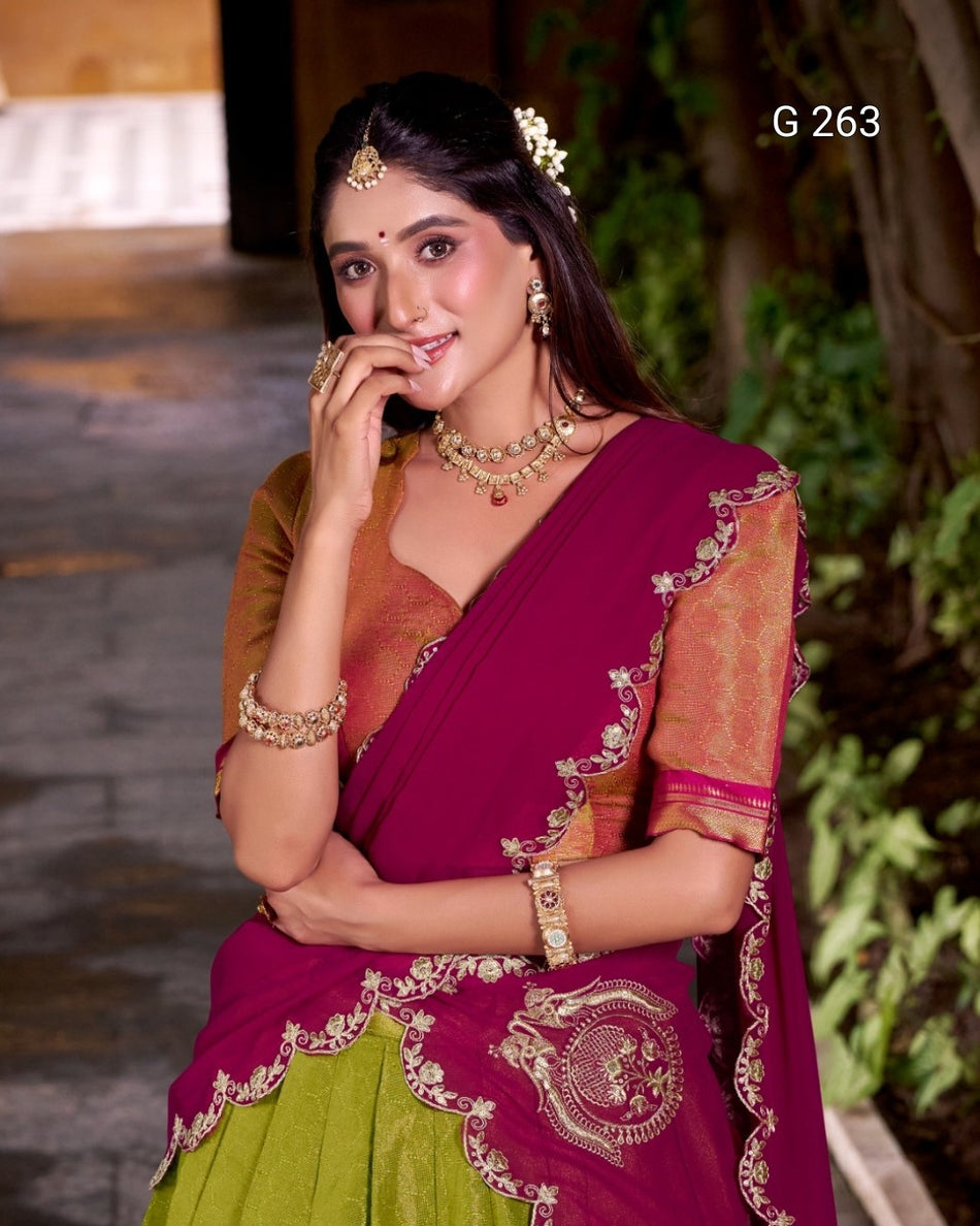 Kanchipuram Zari Work Lehenga with Sequins Dupatta – G 263