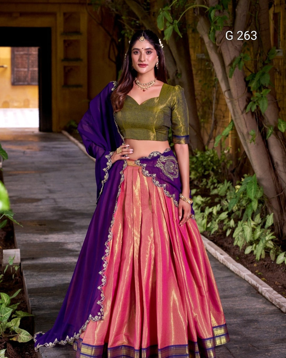 Kanchipuram Zari Work Lehenga with Sequins Dupatta – G 263