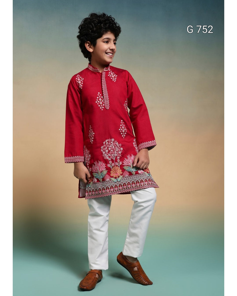 Premium Kids Kurta & Pant Set – Festive Viscose Silk & Cotton Outfit - G 752