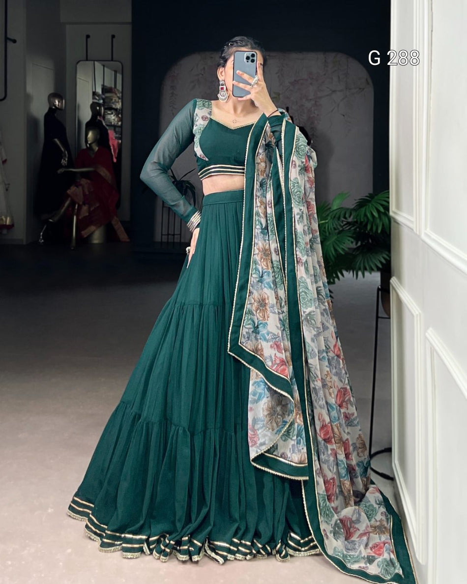 Marble Fabric Lehenga with Lace Touch Up & Floral Chiffon Dupatta - G 288