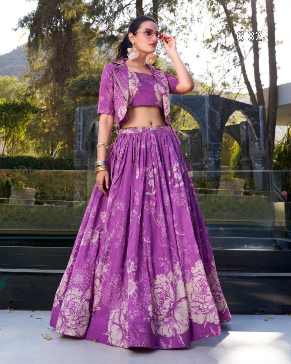 Floral Print Tussar Silk Lehenga – G 32