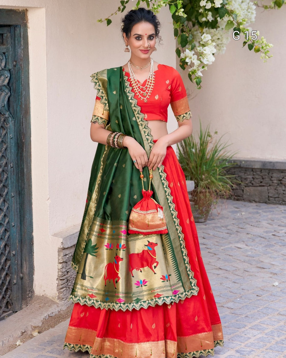 Pink Jacquard Silk Lehenga with Zari Weaving & Sequins Work – G 15