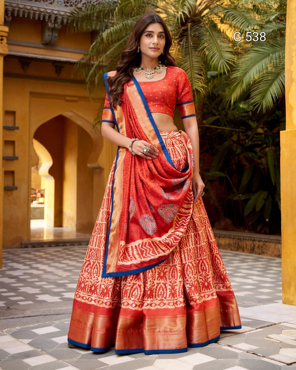 Designer Dola Silk Lehenga with Artistic Batik - G 538