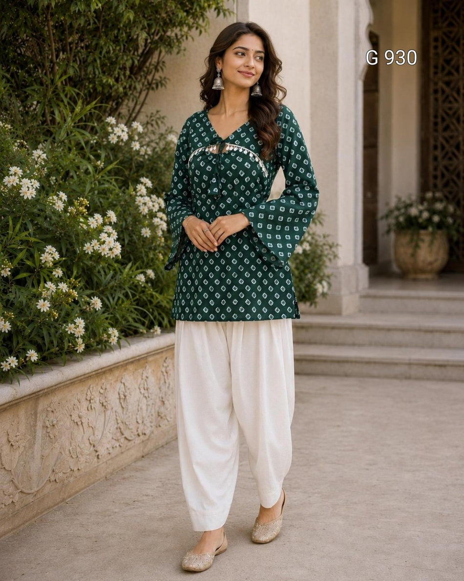 Comfortable Bandhej Cotton Suit Set - G 930
