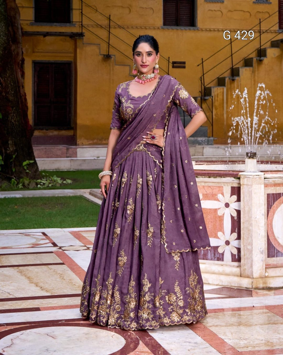 Chocolate Crush Lehenga with Sequins & Thread Embroidery – G 429