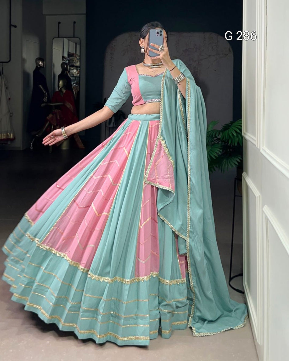 Sequins & Thread Embroidery Pure Rayon Georgette Lehenga with Mirror Work Blouse – G 286