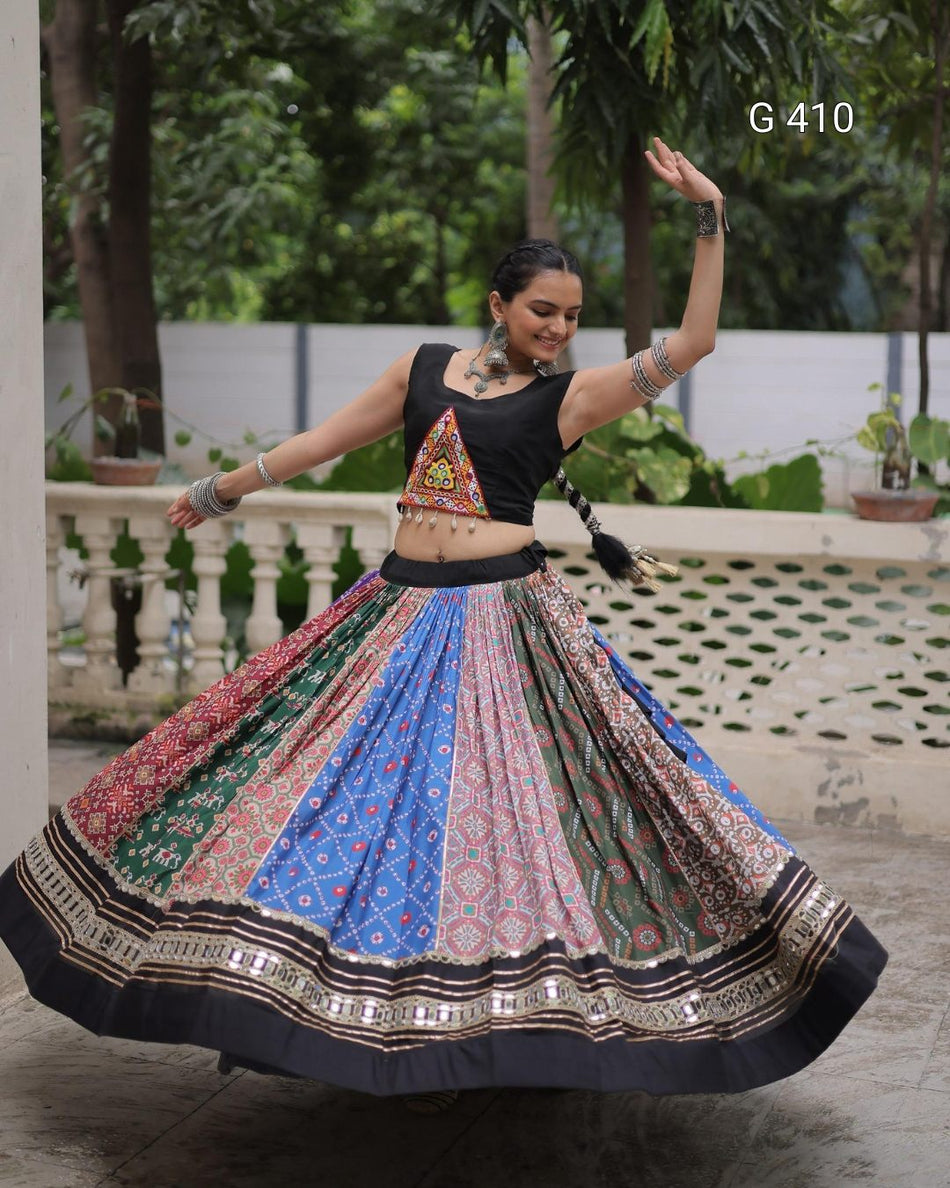 Cotton Printed Lehenga with Gota-Patti & Mirror Lace Top – G 410