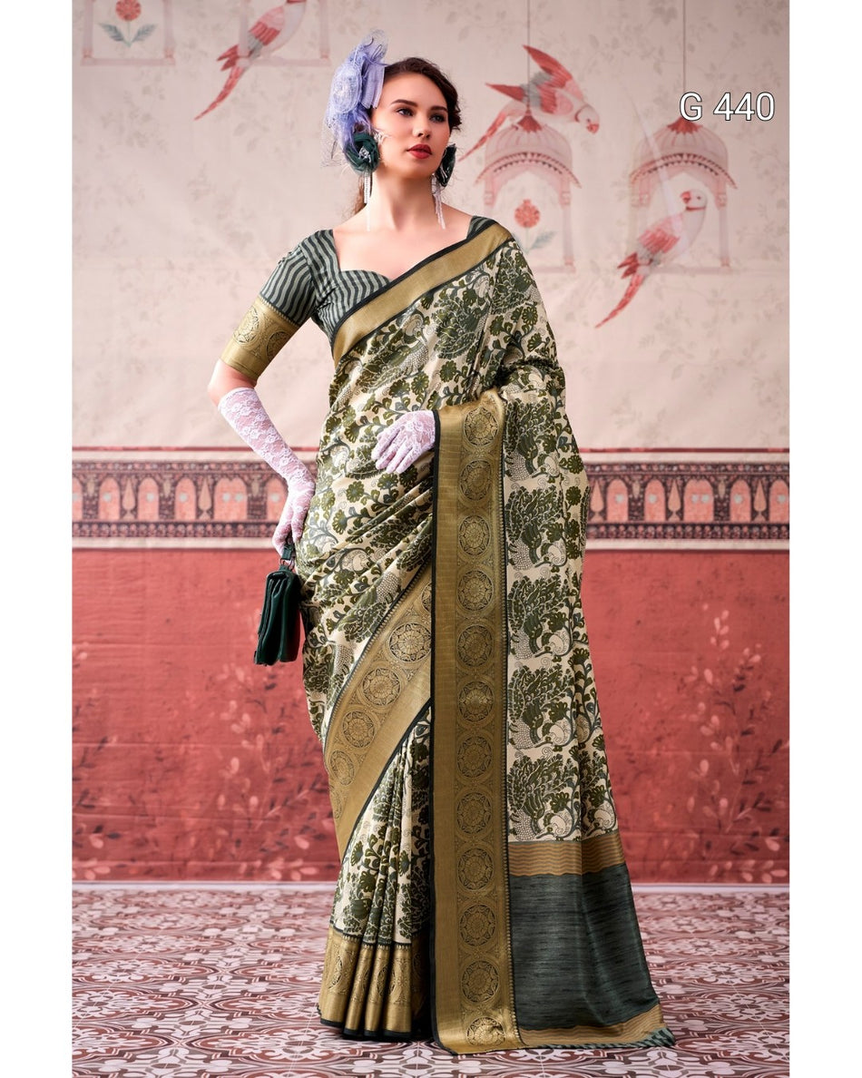 Classic Tasar Sarees with Shimmering Viscose Borders - G 440