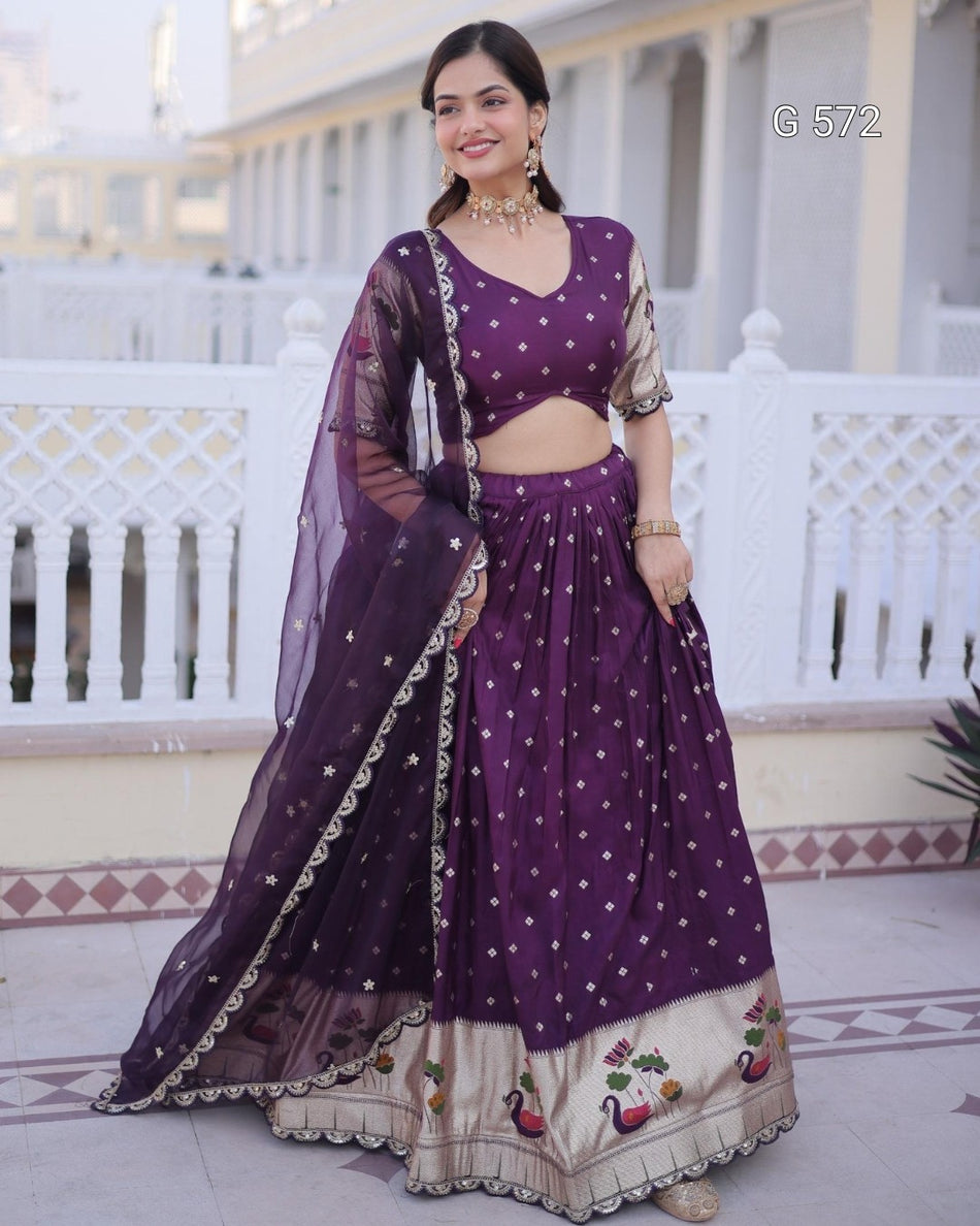 Premium Dola Silk Lehenga with Coding Embroidery - G 572