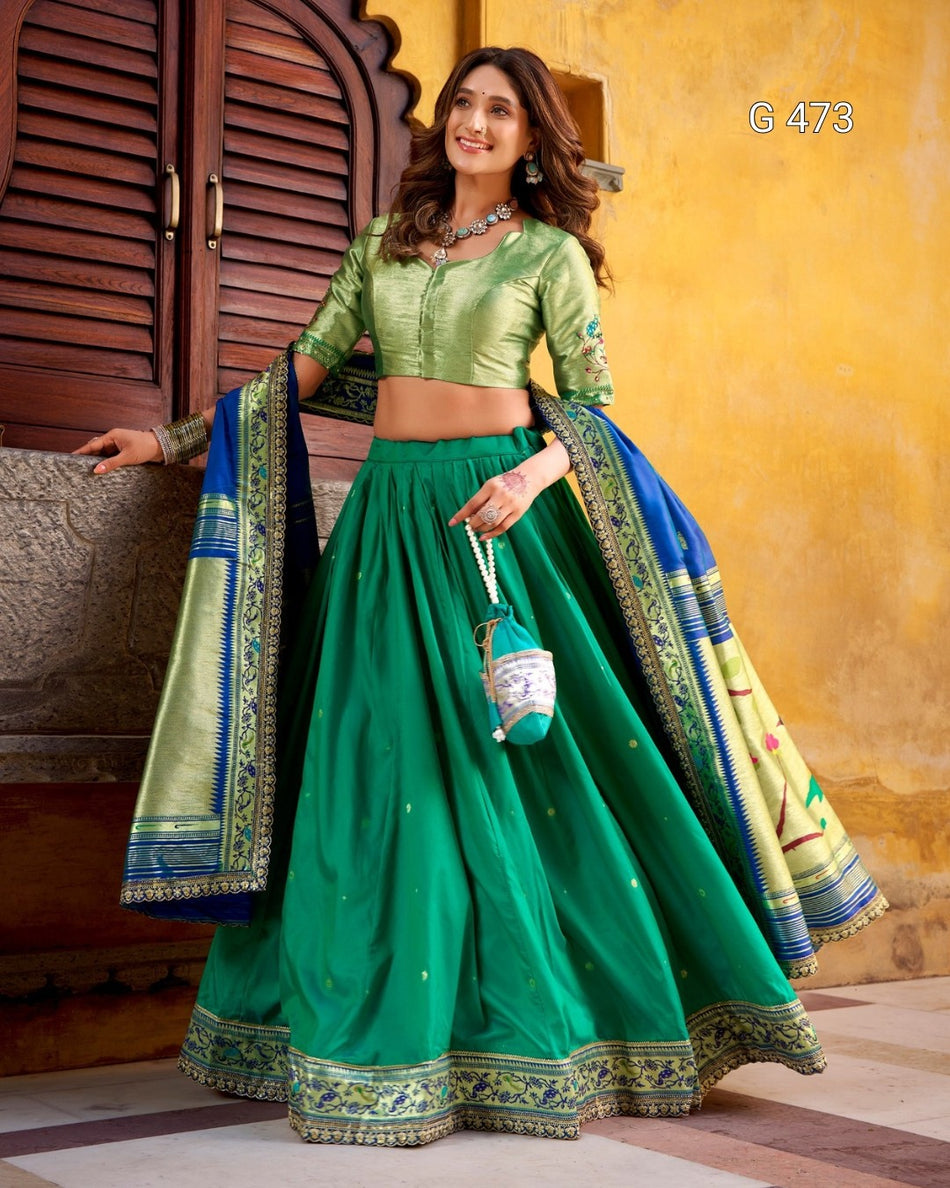 Elegant Green Lehenga with Zari and Lace Border - G 473