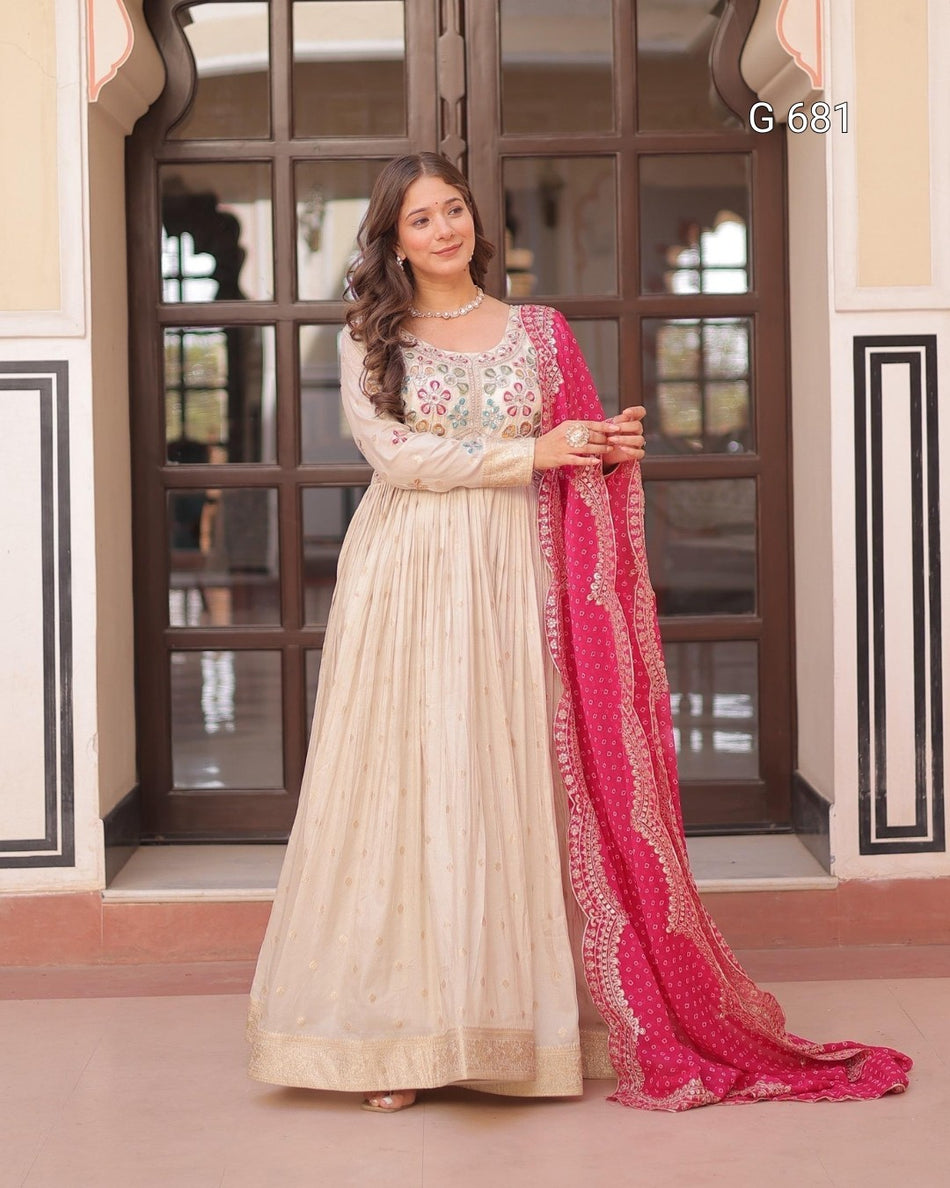 Luxurious Embroidered Gown with Cutwork Dupatta Style G 681