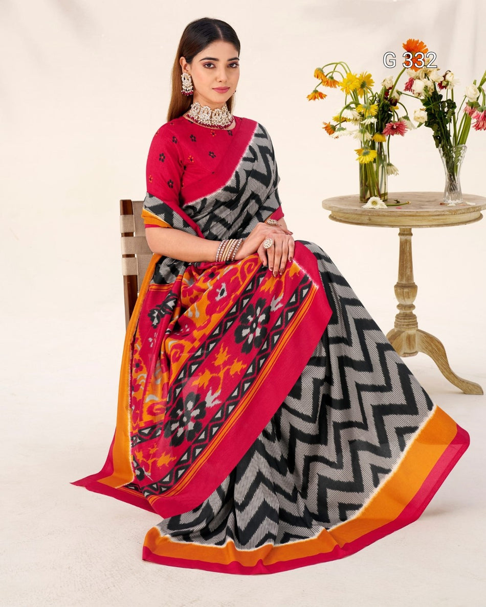 Tasar Silk Saree with Printed Design – G 332