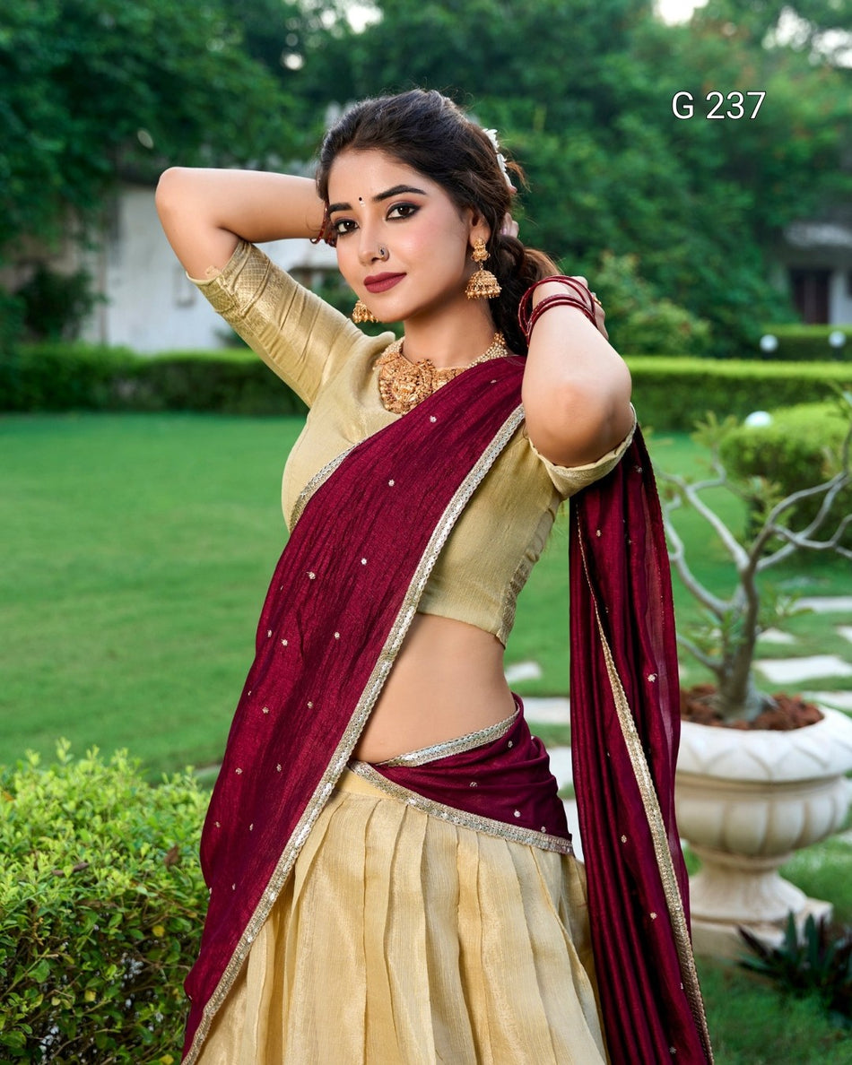 Zari Weaving Kanchipuram Lehenga with Vichitra Silk Dupatta – G 237