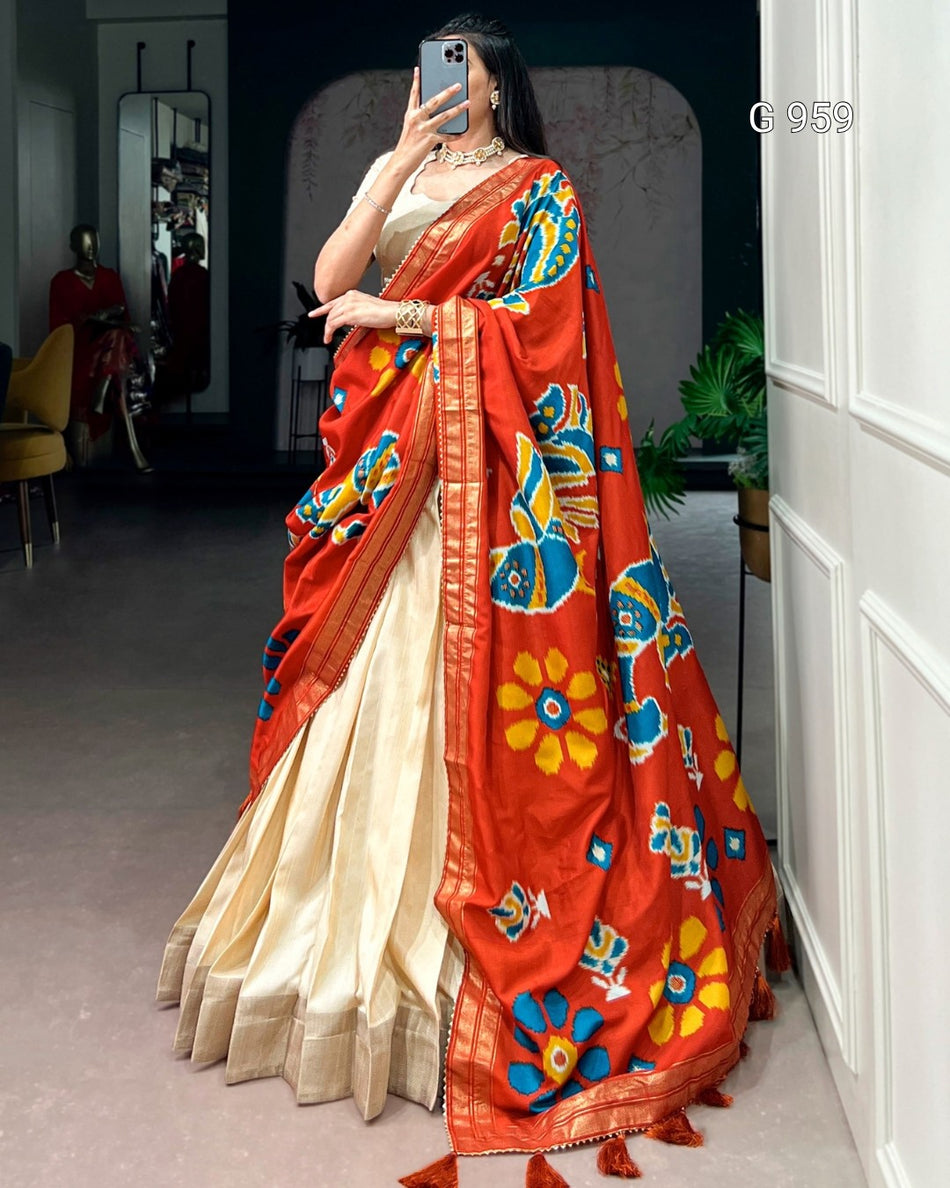 Zari Border Lehenga with Dupatta - G 959