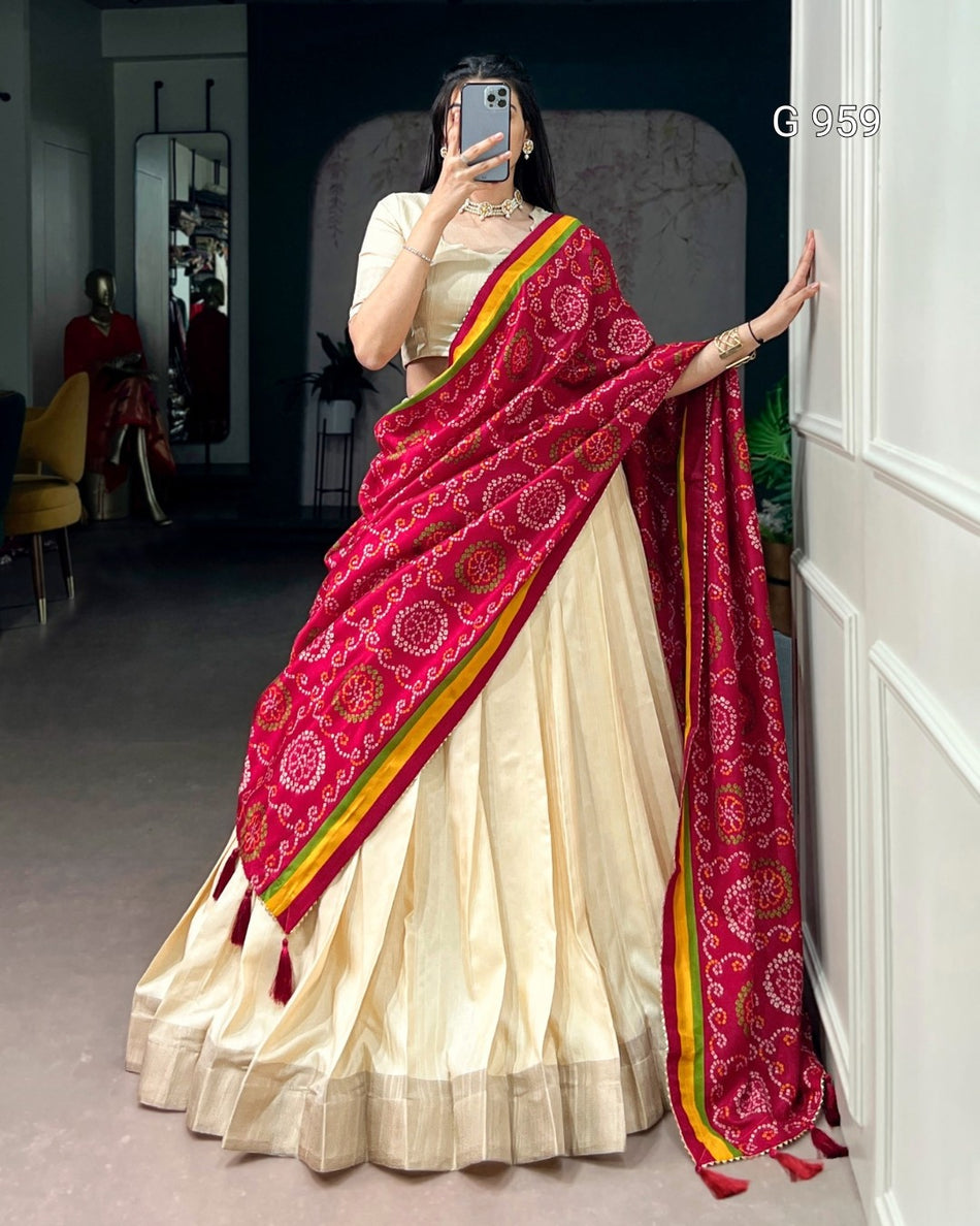 Zari Border Lehenga with Dupatta - G 959