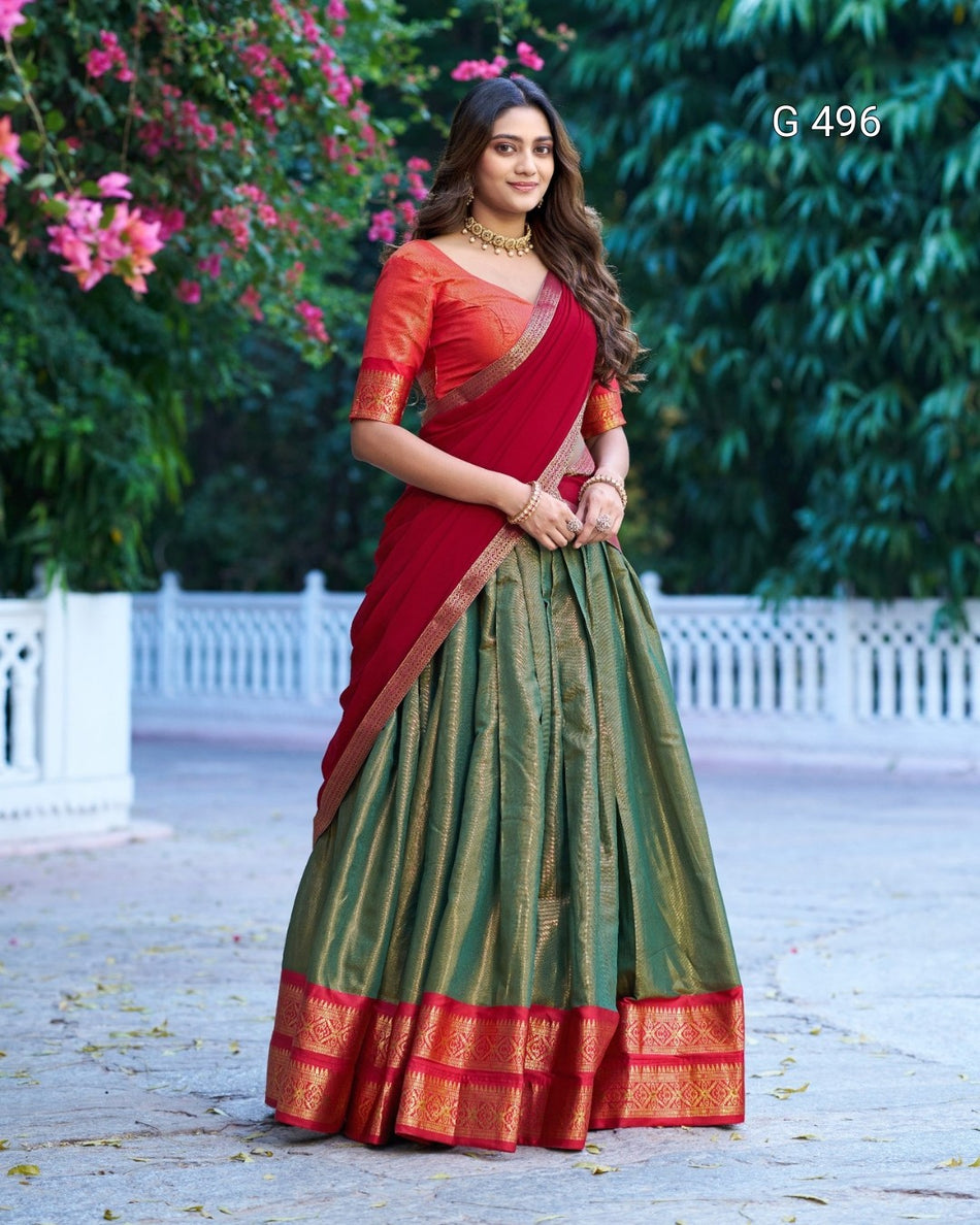 Elegant Kanchipuram Silk Lehenga with Traditional Appeal - G 496