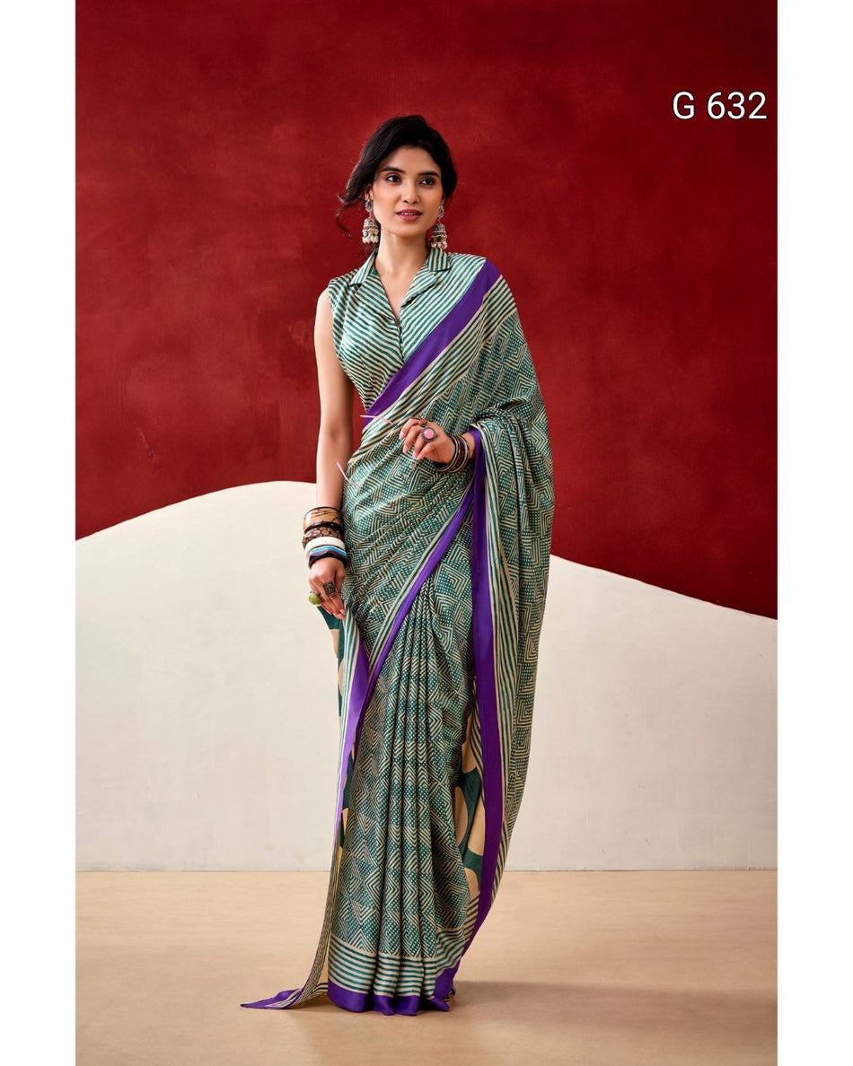Soft Dull Satin Saree with Fancy Prints - G 632