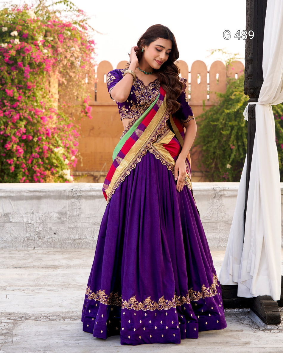 Premium Vichitra Silk Lehenga for Wedding Festive Wear - G 489