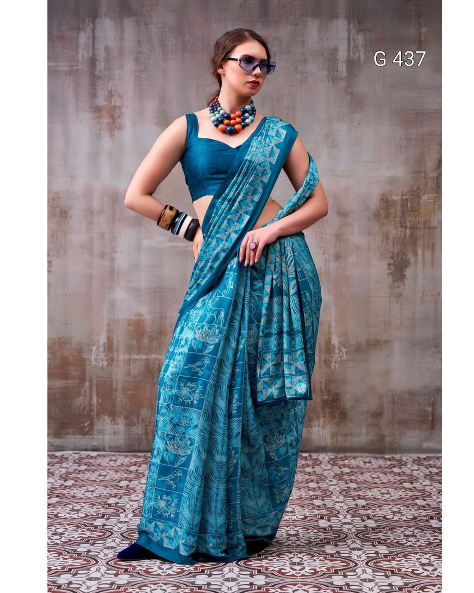 Classic Printed Satin Sarees with Elegant Drapes - G 437