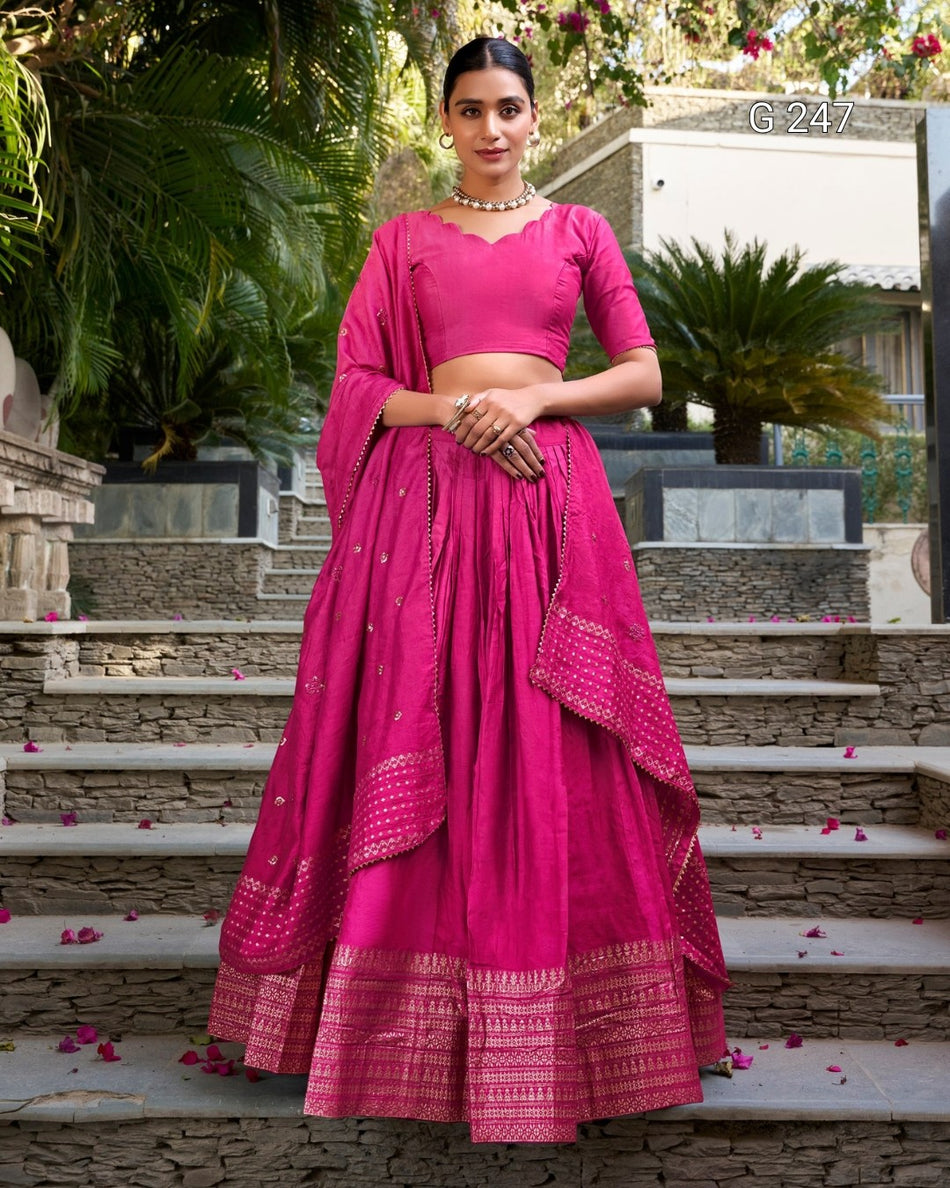 Zari Weaving Pure Chanderi Lehenga with Lace Border – G 247