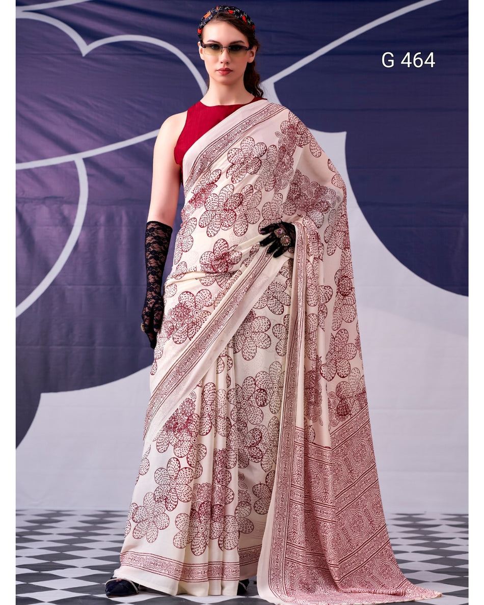 Elegant Satin Sarees with Floral Design Detail - G 464