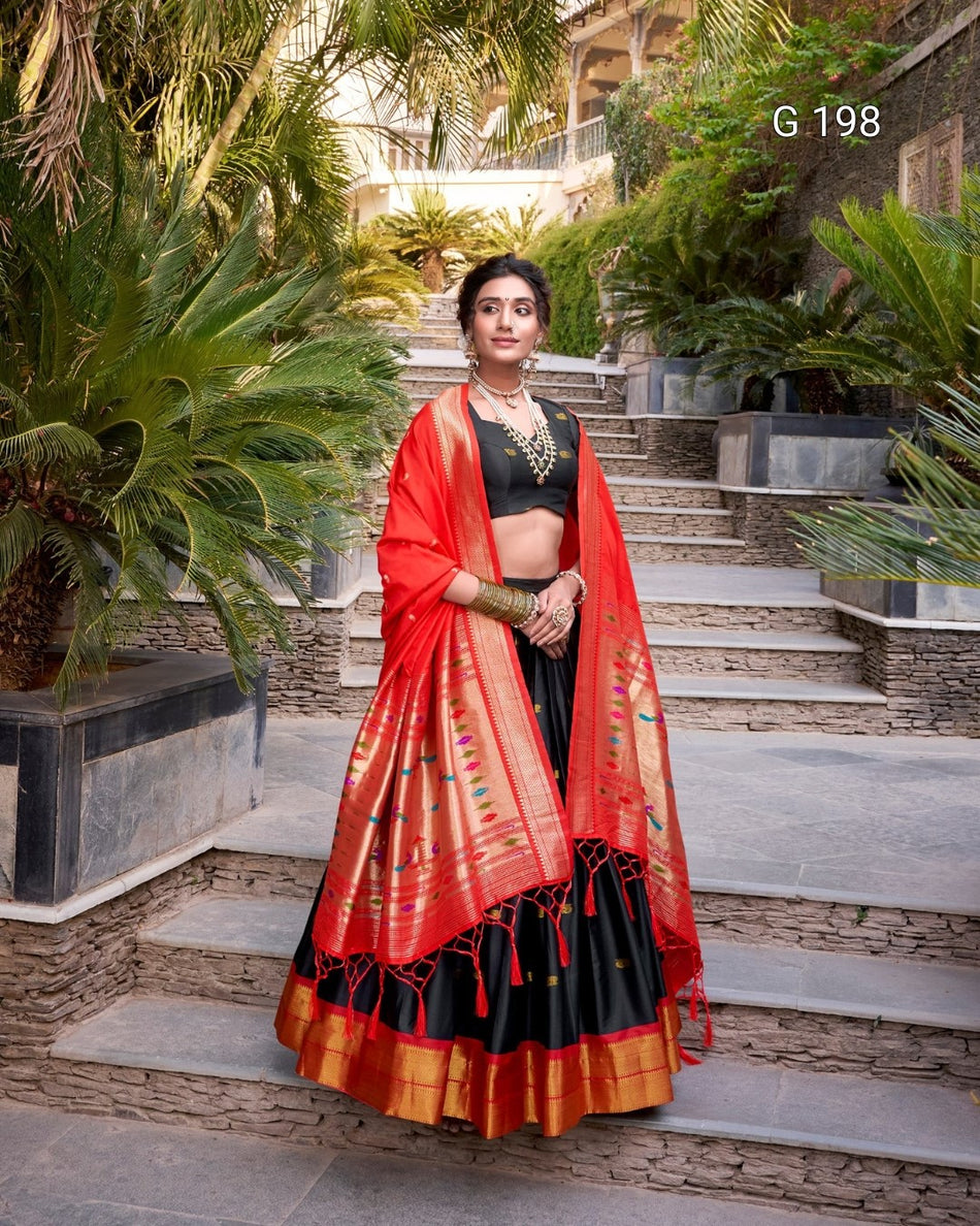 Black Jacquard Silk (Paithani) Lehenga with Zari Weaving Work – G 198