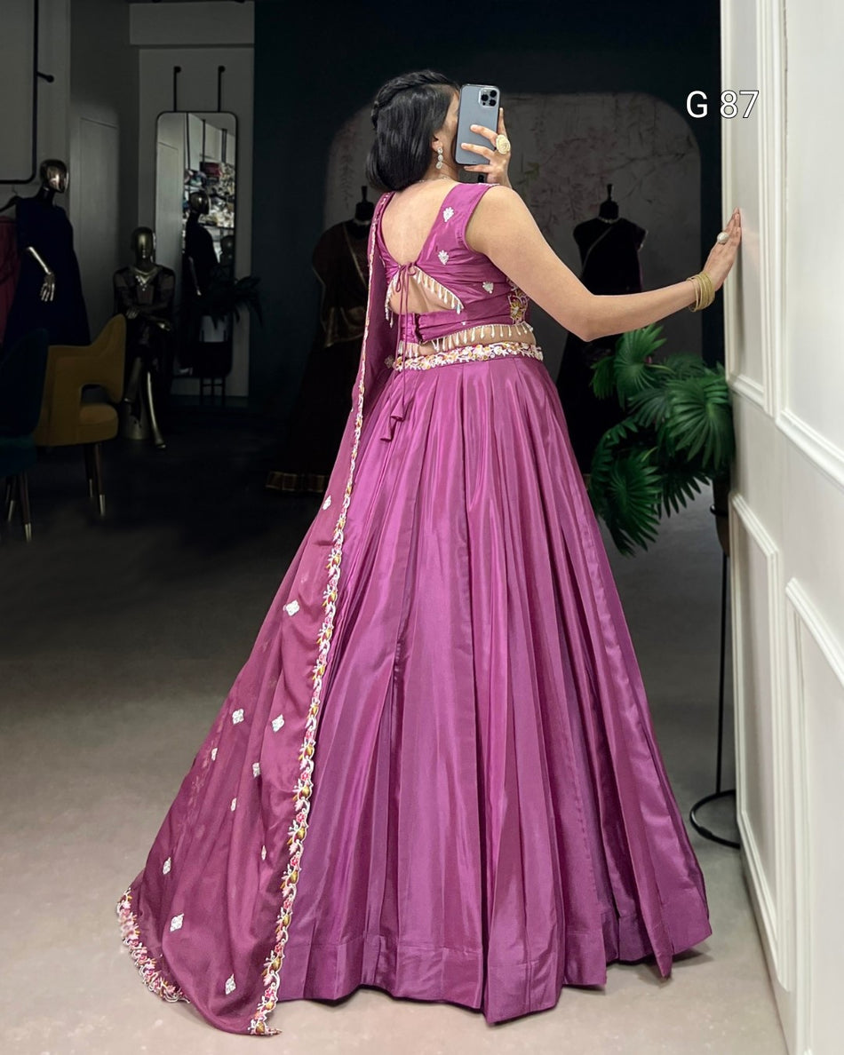 Silk Crepe Lehenga with Sequins & Thread Embroidery Work – G87