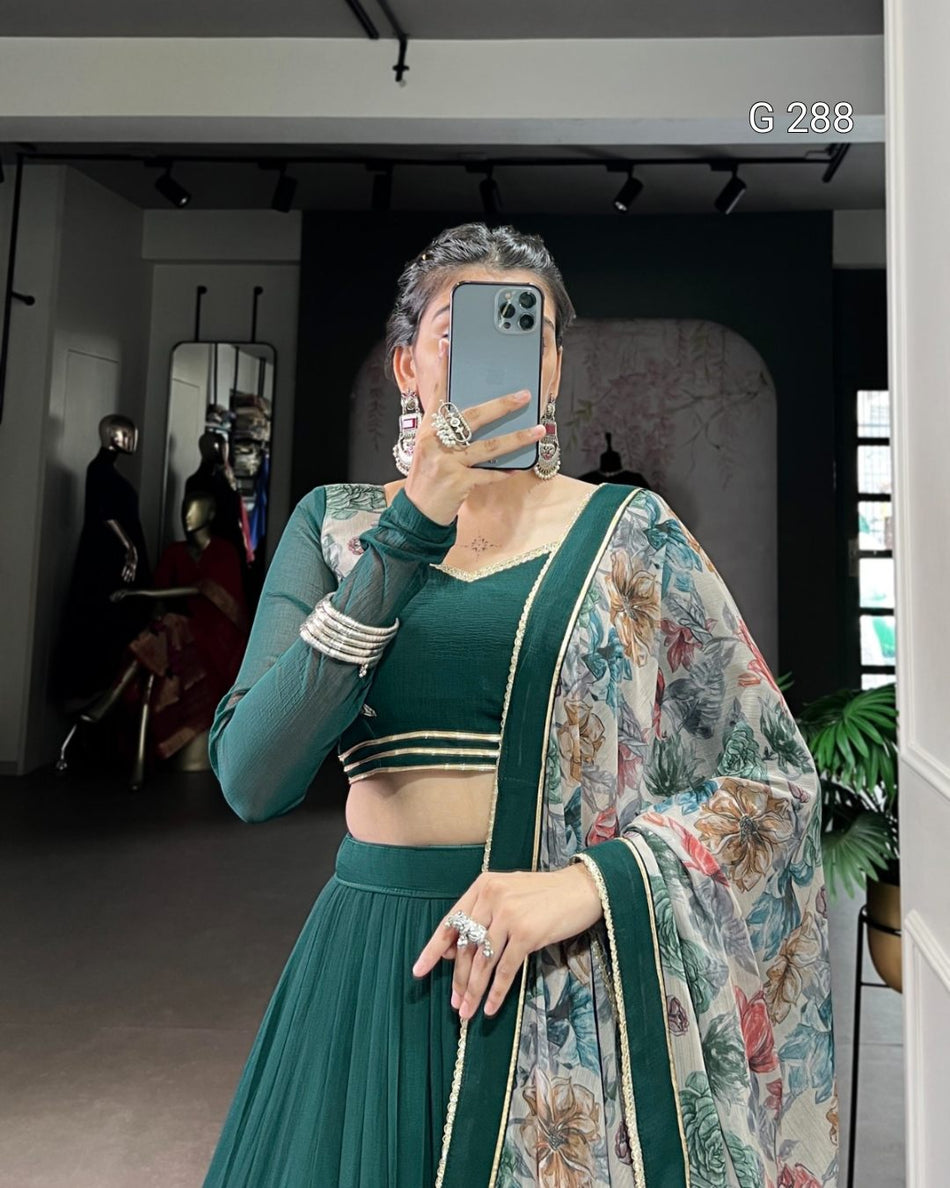 Marble Fabric Lehenga with Lace Touch Up & Floral Chiffon Dupatta - G 288