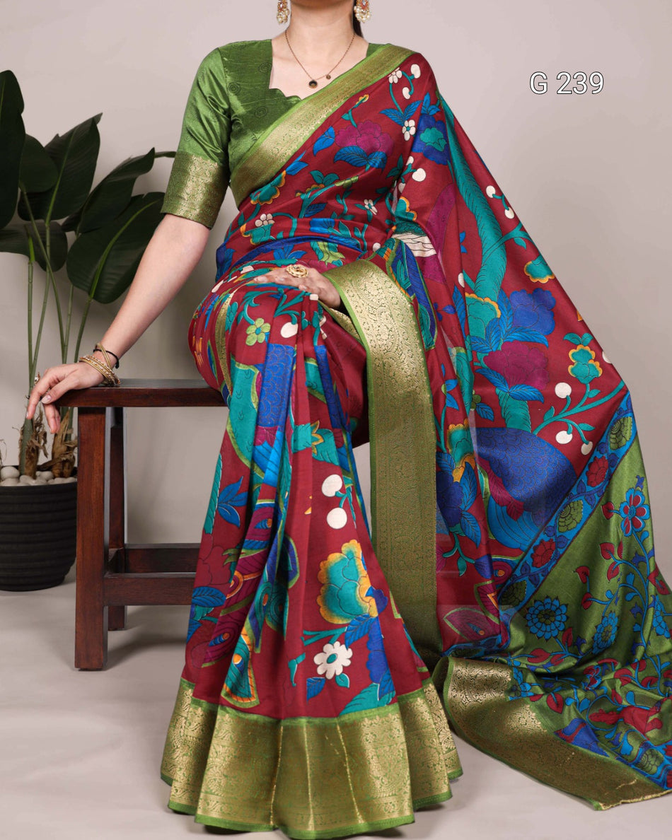 Printed Zari Weaving Tasar Silk Saree – G 239