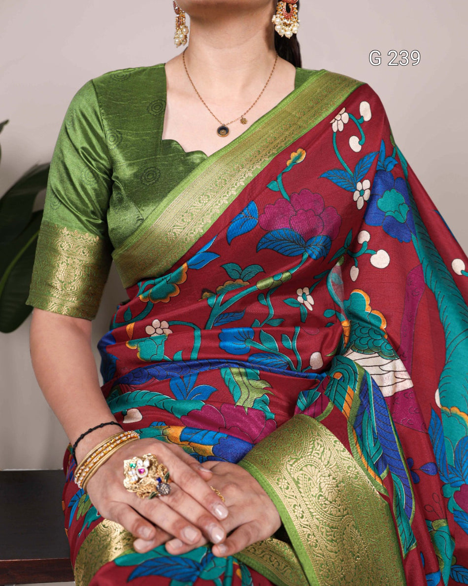 Printed Zari Weaving Tasar Silk Saree – G 239
