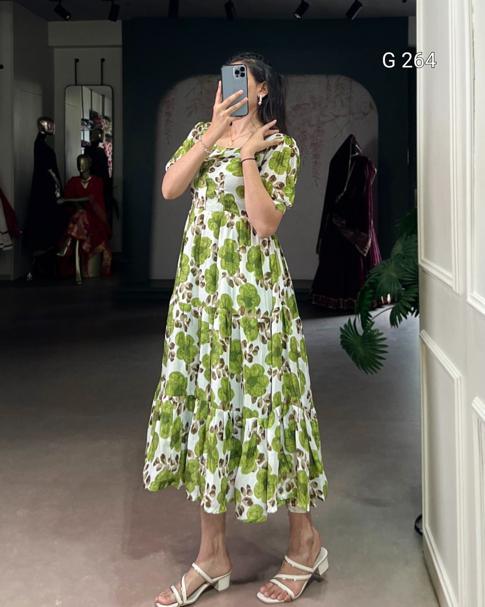 Floral Print Vichitra Silk Frock – G 264