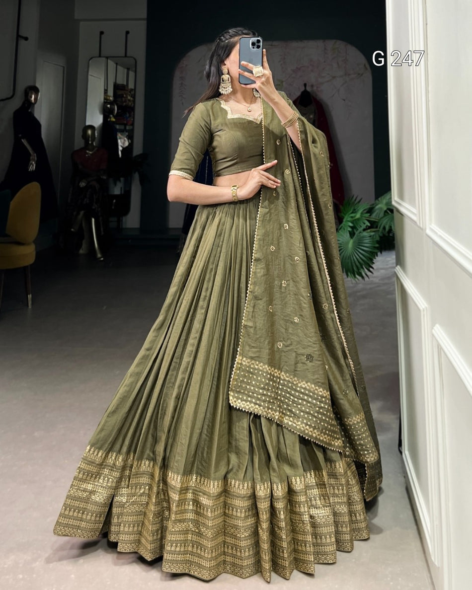 Zari Weaving Pure Chanderi Lehenga with Lace Border – G 247