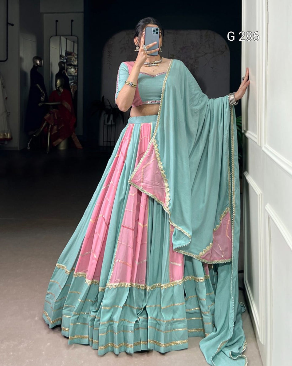 Sequins & Thread Embroidery Pure Rayon Georgette Lehenga with Mirror Work Blouse – G 286