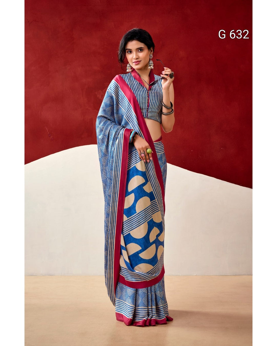 Soft Dull Satin Saree with Fancy Prints - G 632