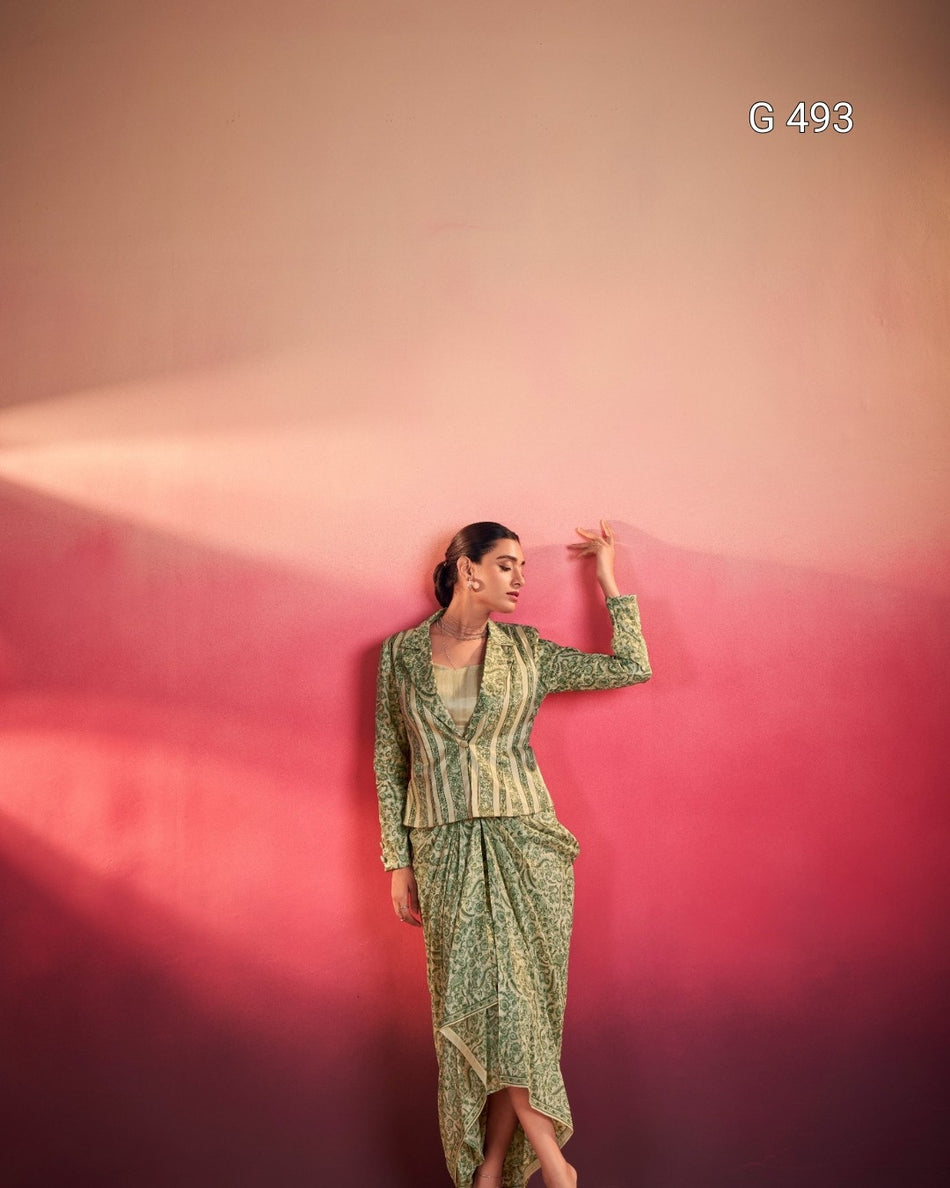Stylish Tasar Silk Outfit with Modern Ethnic Twist - G 493